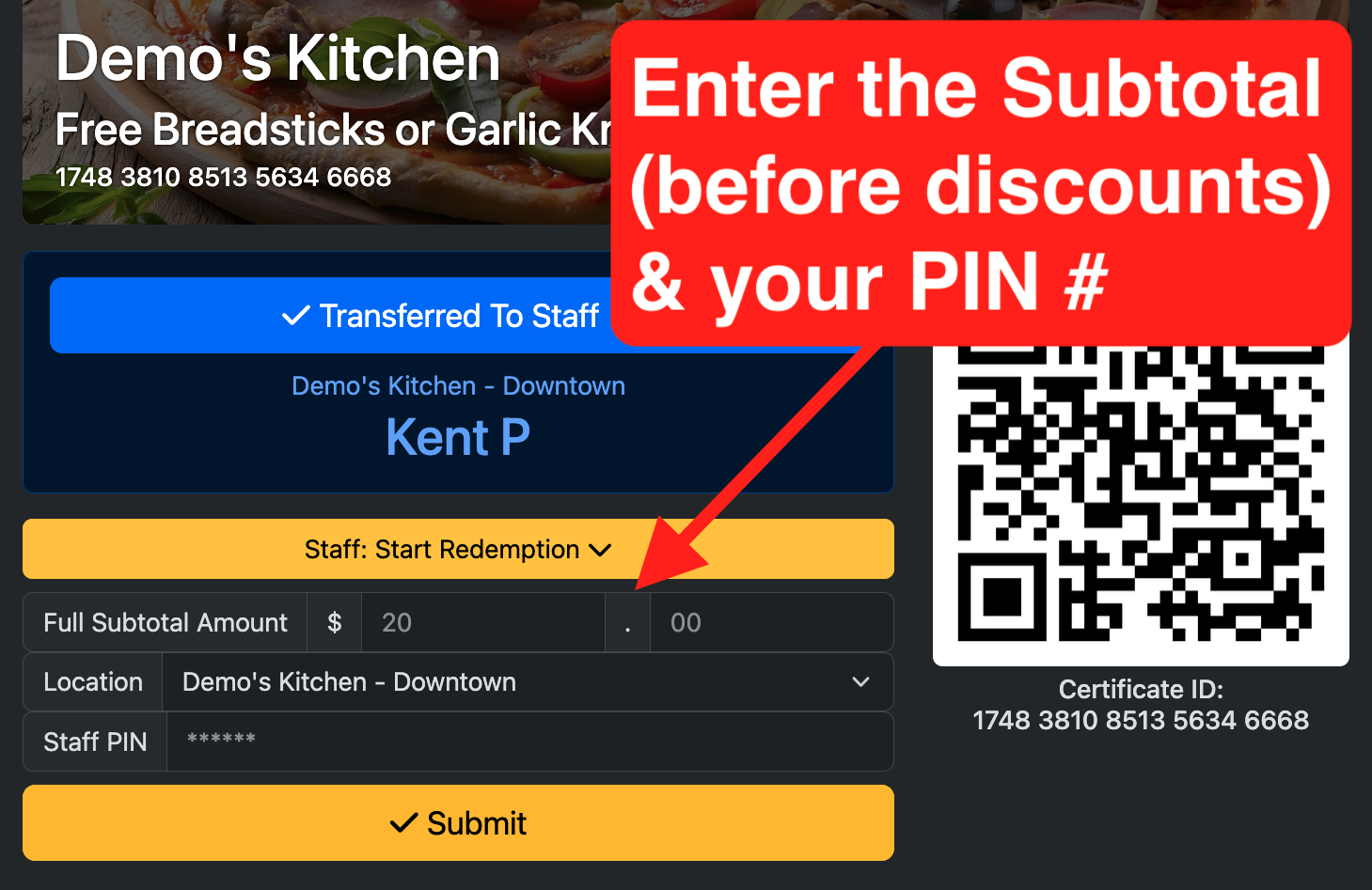 Redeem the Certificate